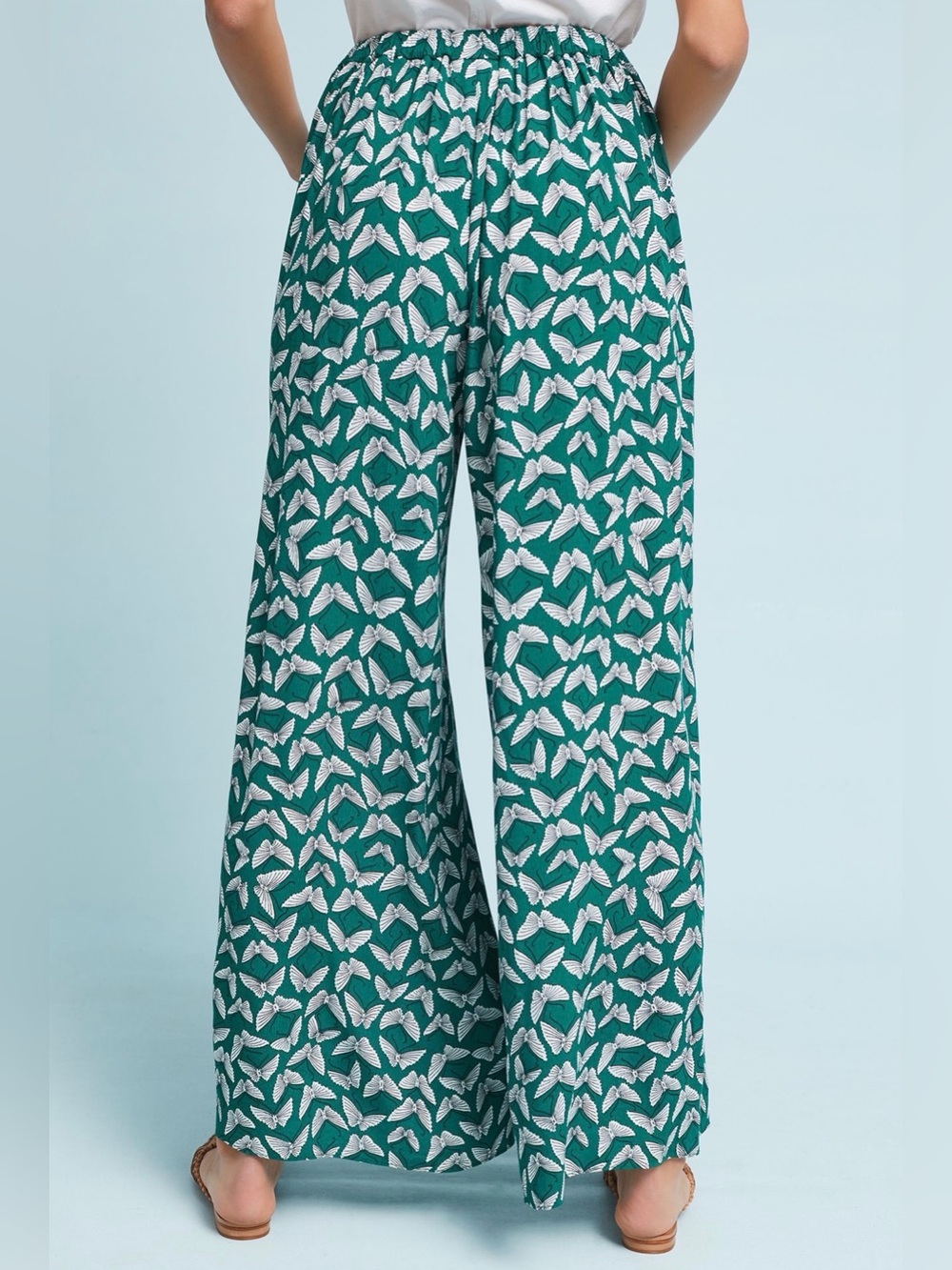 ANTHROPOLOGIE MAEVE Acker Wide-Leg Pants Green Butterflies S - Picture 4 of 16